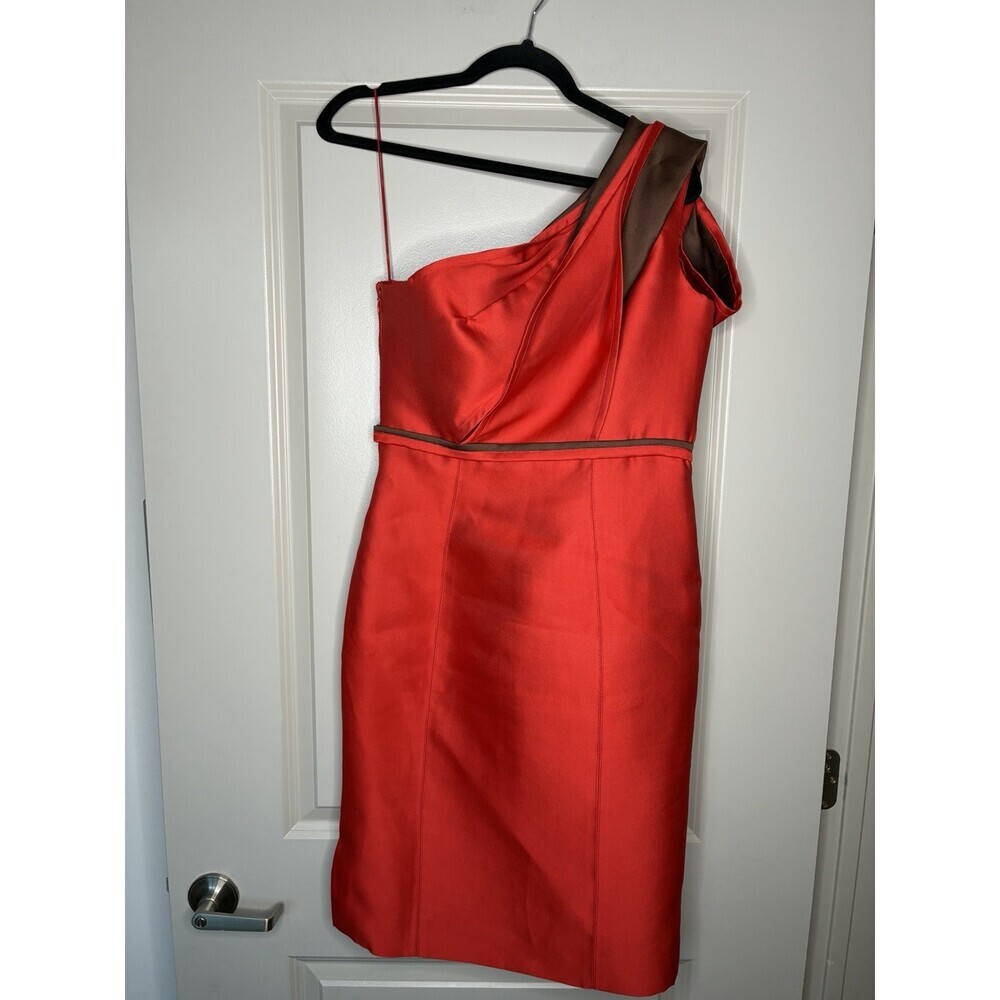 Carolina Herrera One Shoulder Red Silk Blend Statement Bow Cocktail Dress Size 8